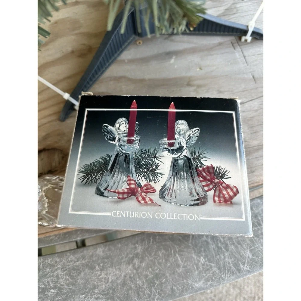 VTG Centurion Collection Angel‎ Candle Holders Set of 2 Glass W/Box About 4 Inch